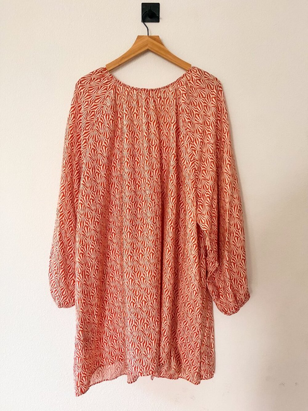 H&M Orange Print A-Line Mini Dress XXL Balloon Sleeve V-Neck Loose Fit - Picture 5 of 7